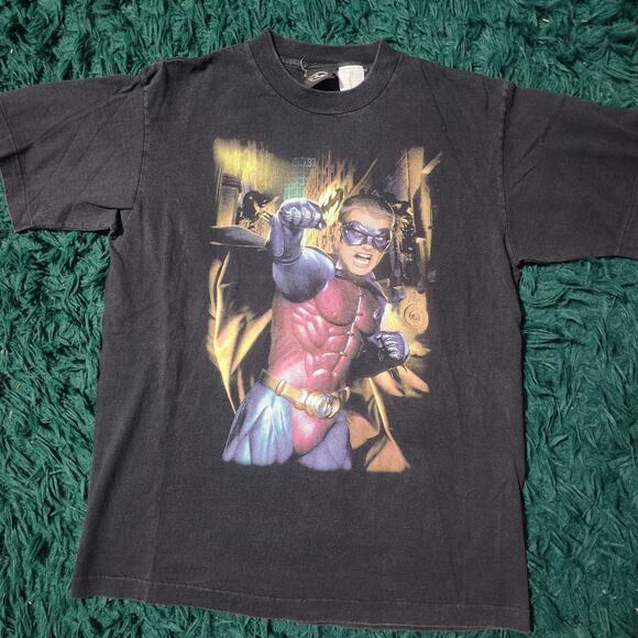 Vintage 90s DC Batman & Robin Movie Promo T-Shirt Chris O’Donnell as Robin M - Picture 1 of 4